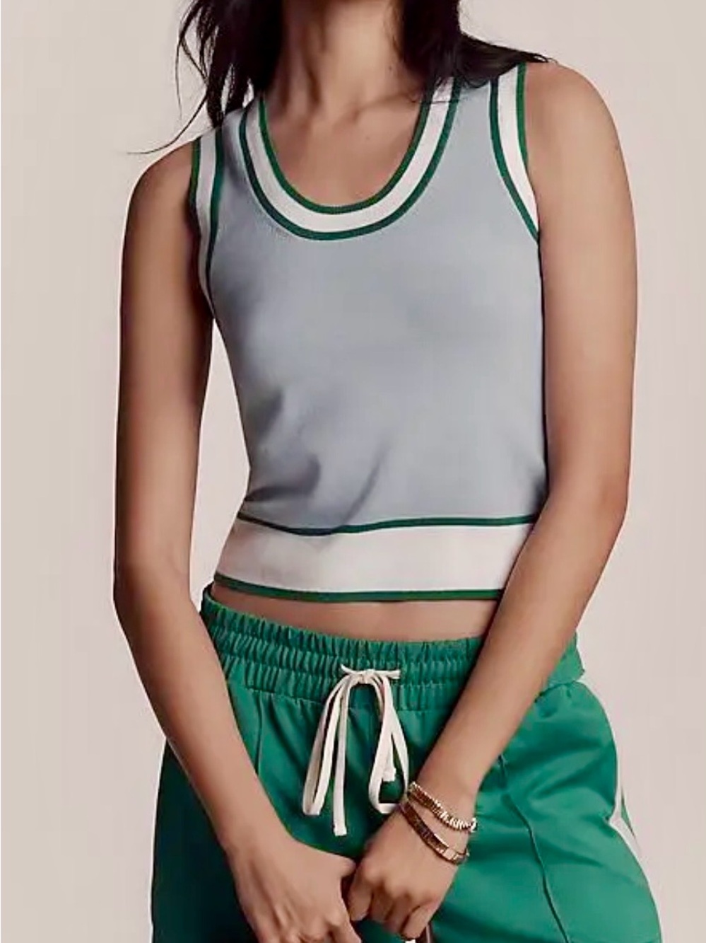 Stateside Colorblock Crop Tank Top 100% Cotton XS Preppy Lt Blue Old Money EUC